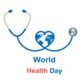 World health day illustration. Stethoscope with a globe in the form of a heart